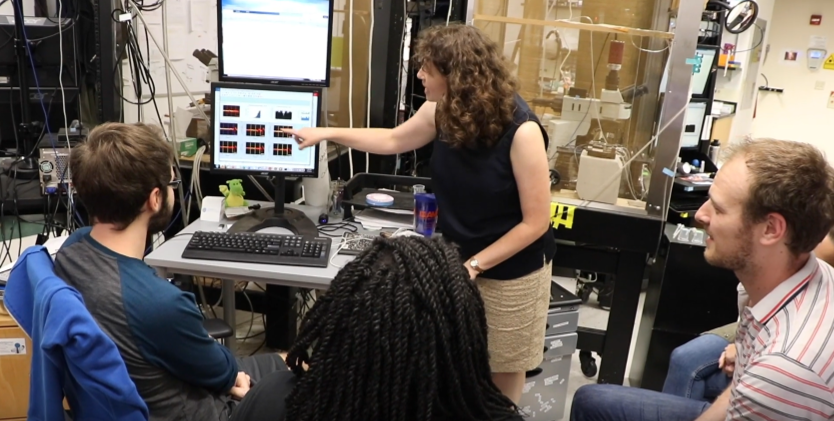 Aryn Gittis in her lab with other researchers