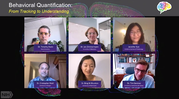 screenshot of virtual symposia session featuring 6 researchers