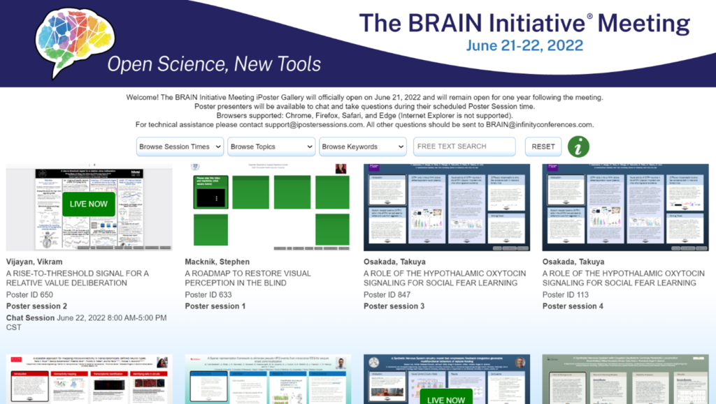 screenshot of virtual poster hall from 2022 BRAIN Meeting